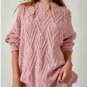 Free People Isla Cable Knit Oversized Stitch Sweater Size Large 💛🍄